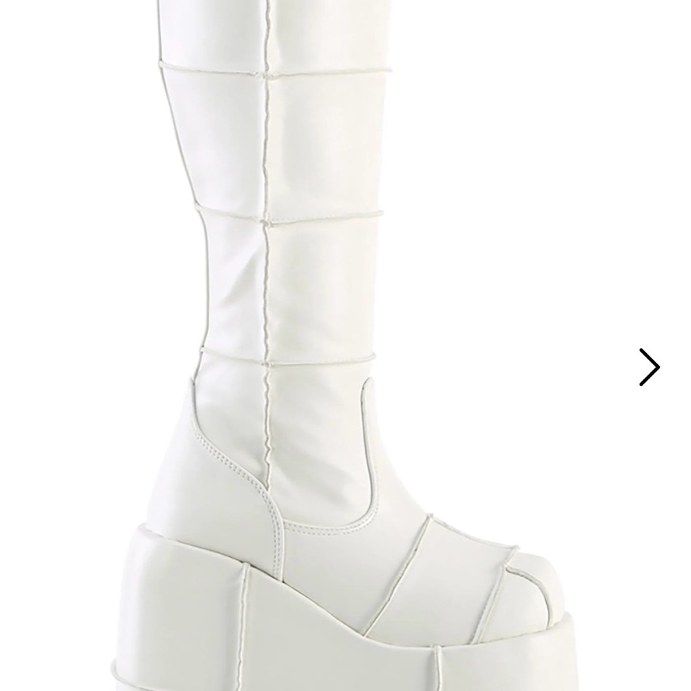 Demonia White Stack Platform Knee-High Boots